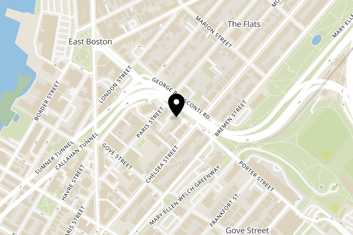 Map showing the location of Pazza on Porter on 107 Porter St in Boston